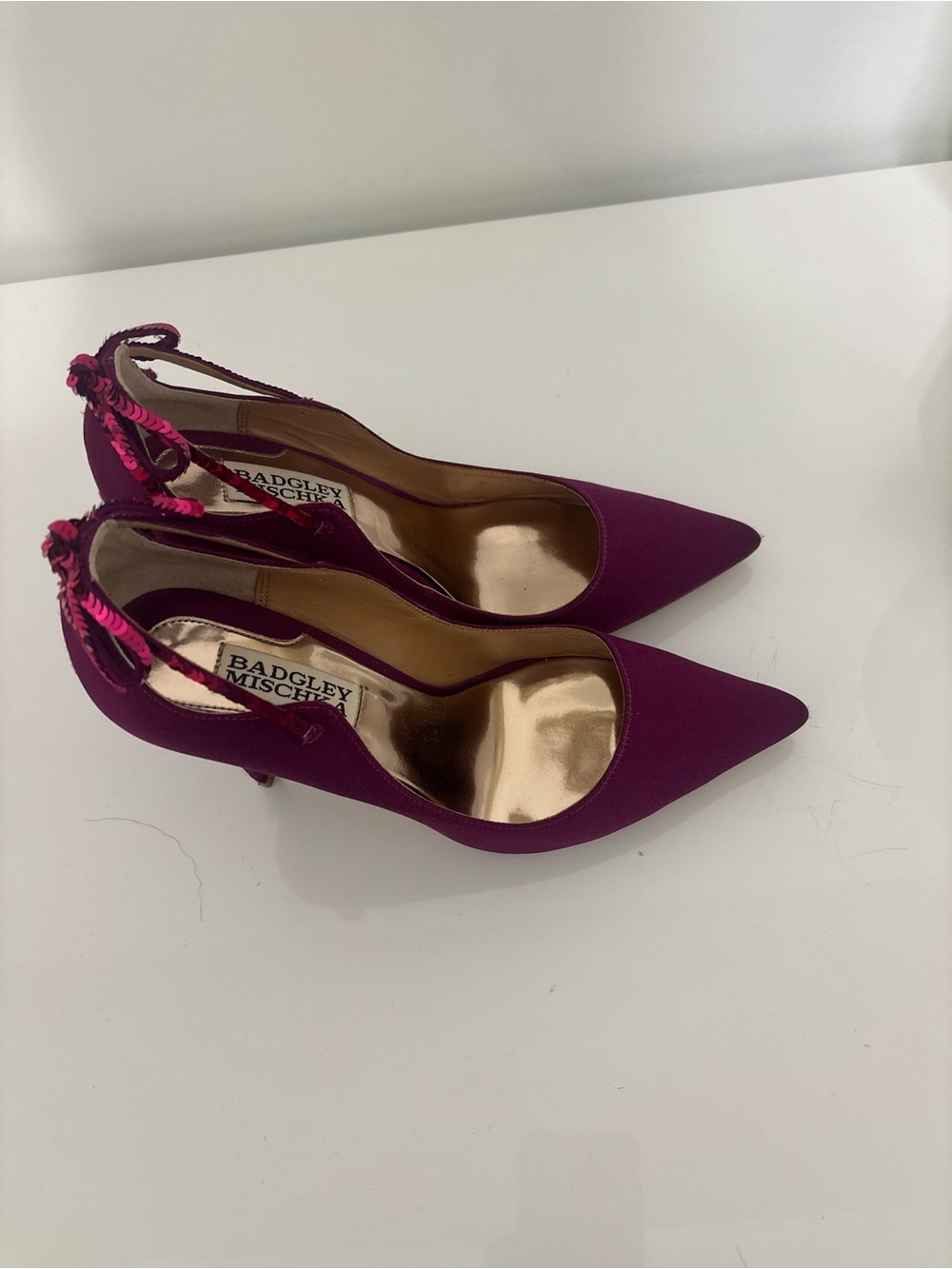 Badgley Mischka Fuchsia Pointed Toe Evening Pumps - Picture 3 of 5